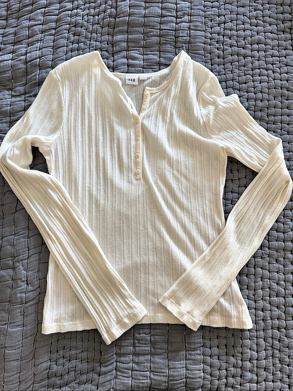 Gap Pointelle Henley Sweater Top White Medium